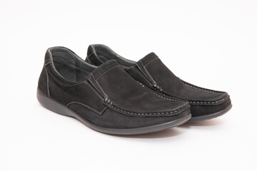 Mens black shoes on a white background