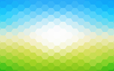 Fototapeta na wymiar Hexagon mosaic background, abstract spring sunny honeycomb green vector design.