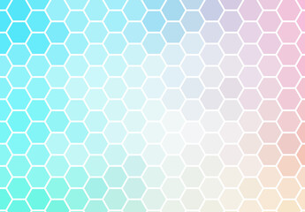 Hexagon mosaic background, abstract green and pink honeycomb icy vector design.