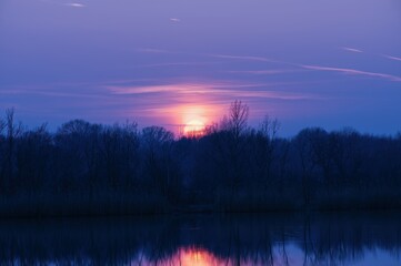 Natural gravel lake. Photographed at sunset.