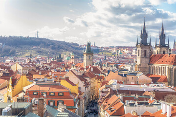 Fototapeta na wymiar Prague, Czech Republic, 03/02/2017. Panoramic view of Prague and St. Vitus Cathedral, the roofs of the city