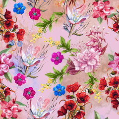 Illustration of crocus flower seamless pattern