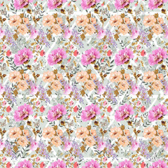Magnolia  Watercolor  Seamless pattern  Branches are flowering