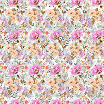 Magnolia Watercolor Seamless pattern Branches are flowering © Mits