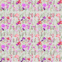 Openwork frame graphic, Bouquet flowers watercolor, pattern seamless