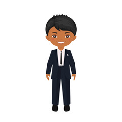 Cute Indian boy in business suit isolated on white background. Cartoon flat style