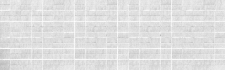 Panorama of Vintage white brick tile wall pattern and background seamless - 423365297