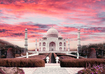 Taj Mahal in sunset famous Indian landmark