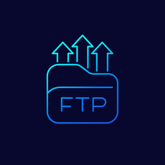 ftp line icon, upload to server vector