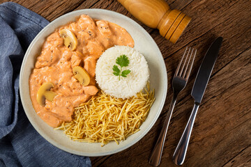 Delicious chicken stroganoff with mushrooms.