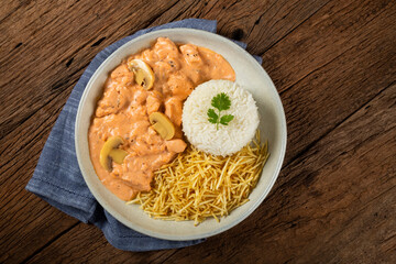 Delicious chicken stroganoff with mushrooms.