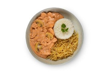 Delicious chicken stroganoff with mushrooms.