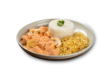 Delicious chicken stroganoff with mushrooms.