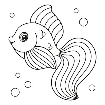 recommend clip art: Cute cartoon fish coloring page, vector illustration