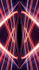 Abstract modern dark background with rays and lines. Dark empty scene with geometric patterns. Night abstract blue background with golden light. Neon light, symmetric reflection.