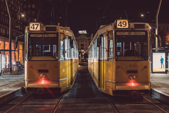Pair of Trams in Budapest