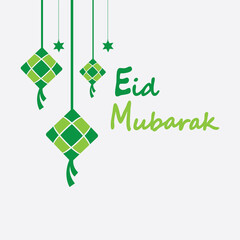 Eid mubarak background with ketupat,crescent and stars for celebrate eid ul fitr or eid ul adha - Vector illustration