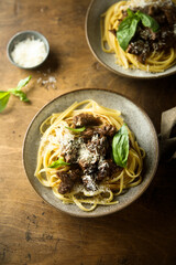 Homemade pasta with beef ragout