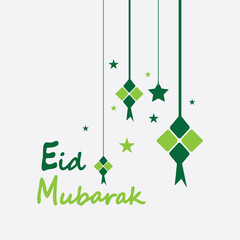 Eid mubarak background with ketupat,crescent and stars for celebrate eid ul fitr or eid ul adha - Vector illustration