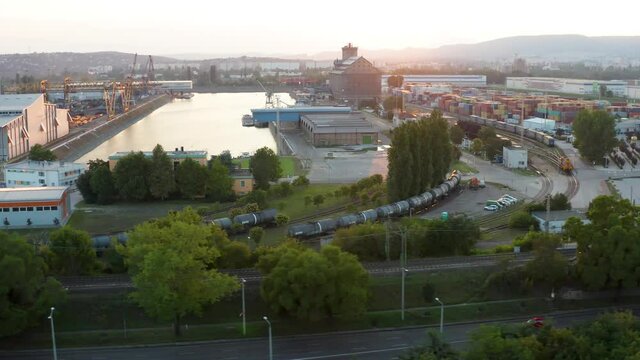 Industrial ship port in Csepel, Hungary.