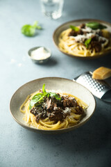 Homemade pasta with beef ragout