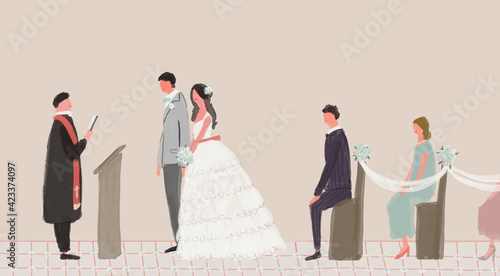 結婚式 参列するゲスト 神父 司祭 新郎新婦 ウエディング 誓いの言葉 人物 Altar Canvas Print Alt Pomo Yoshitomo