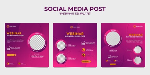 Creative design collection of social media story post templates on a pink gradient background. It is suitable for business webinar, marketing webinar, online class program, etc.