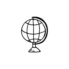 Doodle globe image. Hand-drawn image for print, sticker, web, various designs. Vector element for the themes of travel, vacation, tourism.
