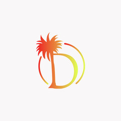 logo coconut tree with letter d vector design