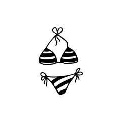 Doodle image of a swimsuit. Hand-drawn image for print, sticker, web, various designs. Vector element for the themes of travel, vacation, tourism.