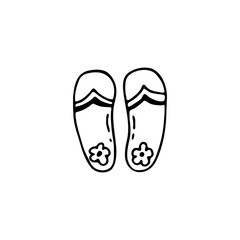 Doodle image of beach flip flop. Hand-drawn image for print, sticker, web, various designs. Vector element for the themes of travel, vacation, tourism.