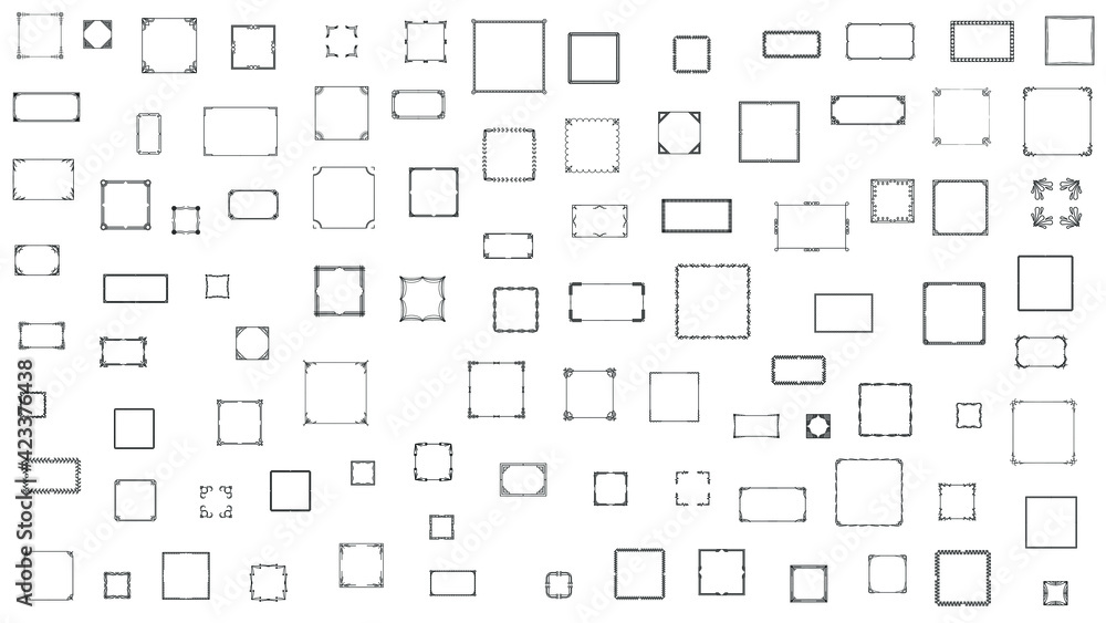 Aufkleber set black simple line frame collection doodle square floral frame elements vector design style sketc