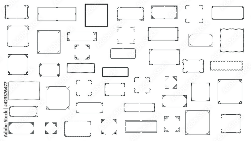 Aufkleber set black simple line frame collection doodle square floral frame elements vector design style sketc