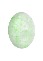 Green Easter egg isolated on white background. Watercolor hand drawn easter egg. Light green and white stains and splashes. Design for Happy Easter cards, backgrounds, designs. 