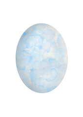 Easter egg isolated on white background. Watercolor hand drawn easter egg. Blue and white stains and splashes. Design for Happy Easter cards, backgrounds, designs. 