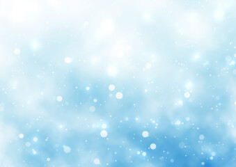 ふわふわの雲と雨とボケ　背景イラスト素材（青）