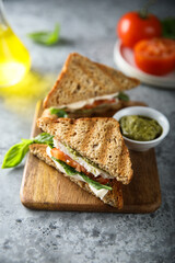 Grilled sandwiches with chicken and mozzarella