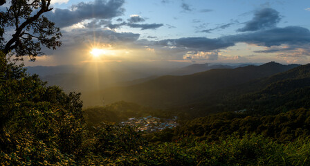 Fototapeta na wymiar Panoramic mountains in sunset at Chiang Mai province, Thailand.