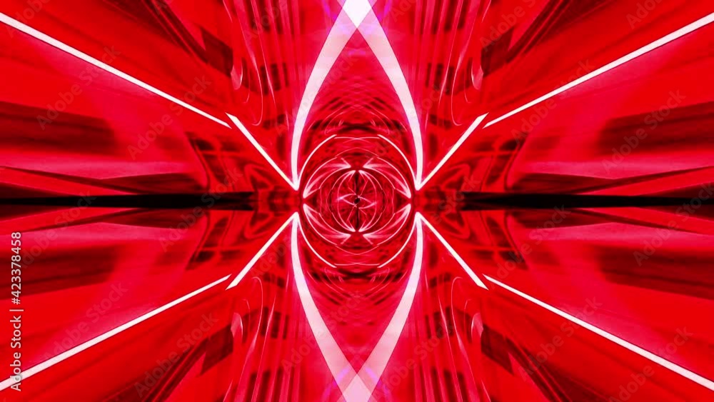 Poster abstract red glowing luminous kaleidoscope mandala fast rapid flash motion background loop. 4k 3d se