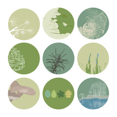 Highlight cover set, forest botanical icons for social media. Vector illustration. ecology floral design. Set of Instagram Story Highlights Covers Icons.