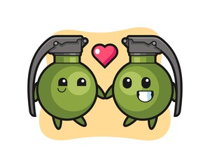 grenade cartoon character couple with fall in love gesture