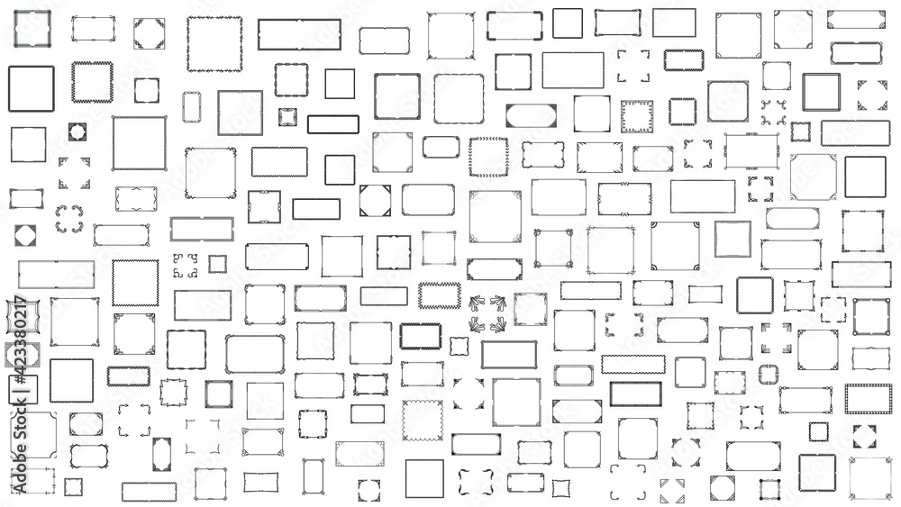 Poster set black simple line frame collection doodle square floral frame elements vector design style sketc