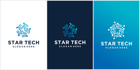 Set of creative star technology logo in blue