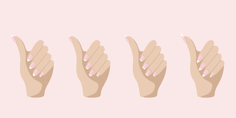 Set of different kinds of nail shapes. French manicure Vector illustration