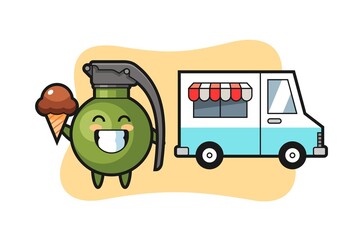 Mascot cartoon of grenade with ice cream truck