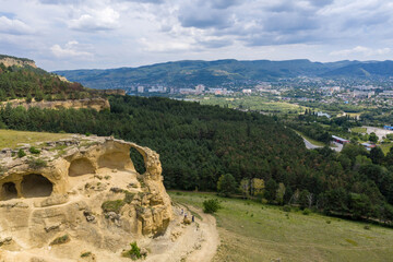 View of Ring mount (Gora Kolzo) and Kislovodsk town. Stavropol Krai, North Caucasus, Russia.