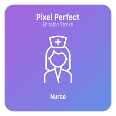 Nurse thin line icon. Healthcare worker. Editable stroke, pixel perfect. Vector illustration.