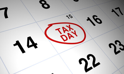 Tax day circled in red on white calendar