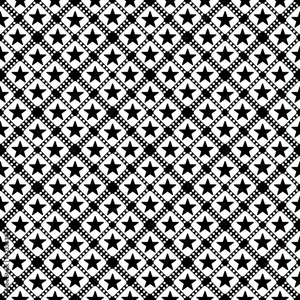 Poster black stars and rhombuses pattern. vector pattern. black and white color. stars and rhombuses orname