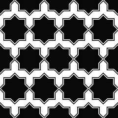 Eight Pointed Stars Pattern. Vector Black Eight Pointed Ornament.